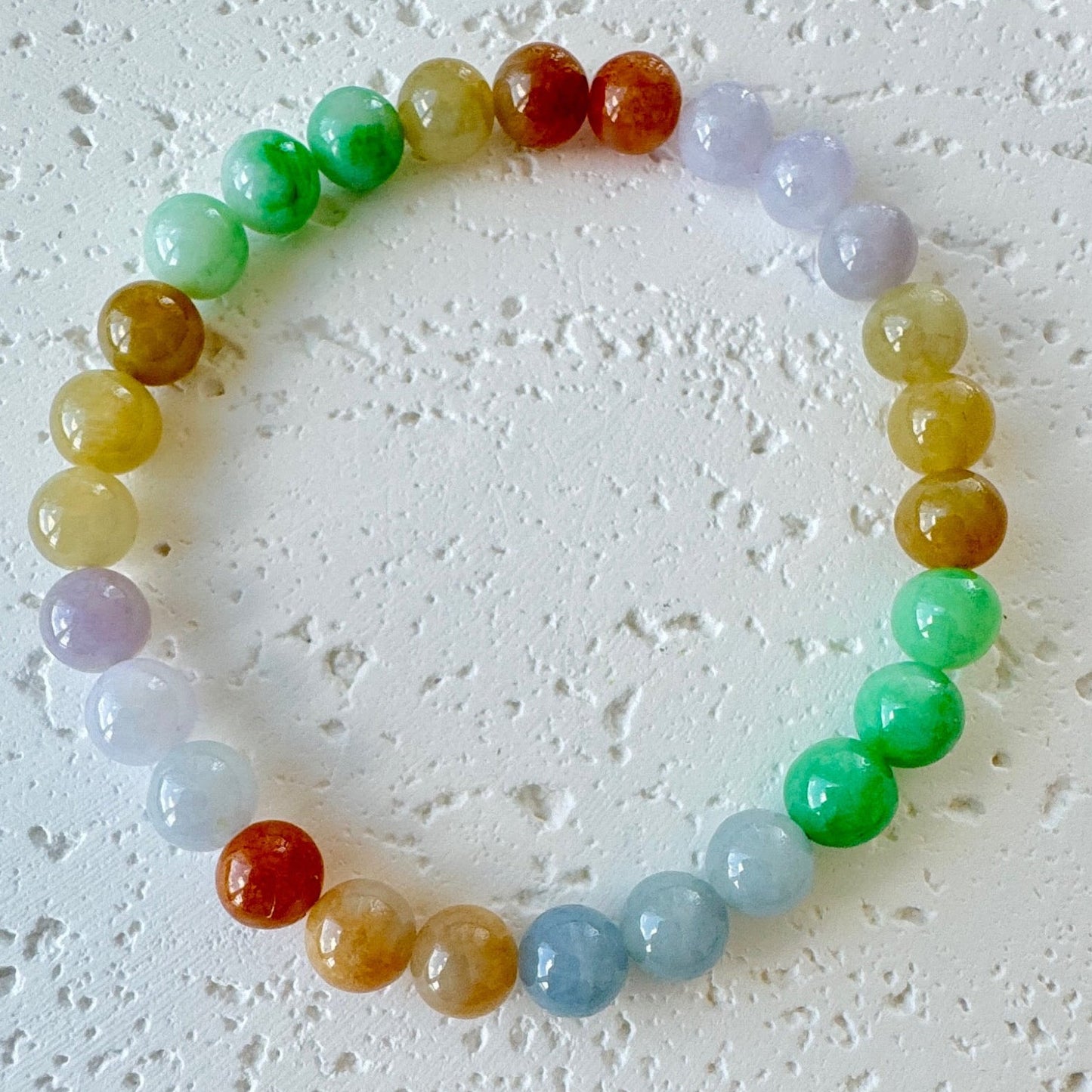 Rainbow Color Fine Jadeite Beads Bracelet (c.6mm+)