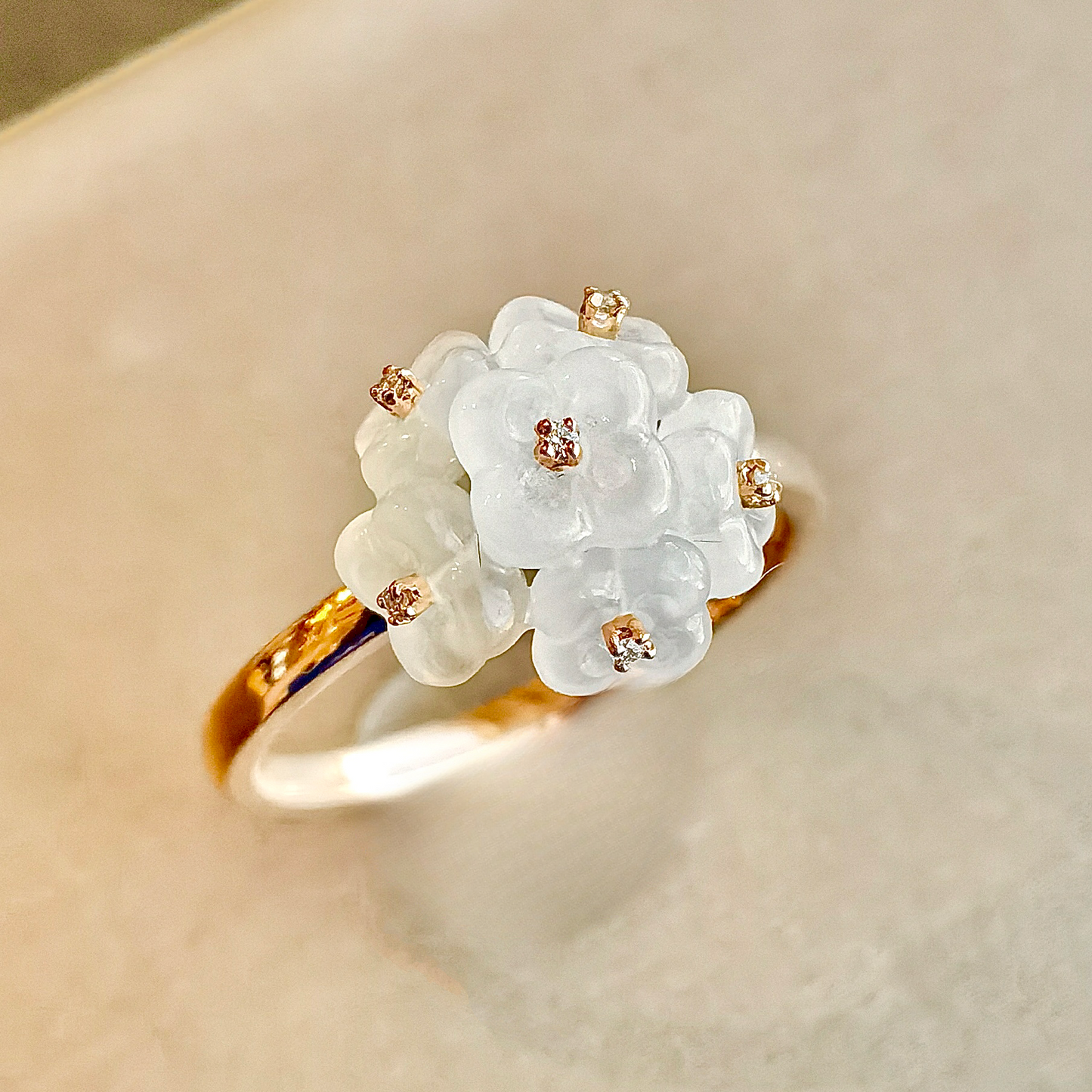 Icy Jadeite Hydrangea Ring  (18K Rose Gold · Natural Diamonds)