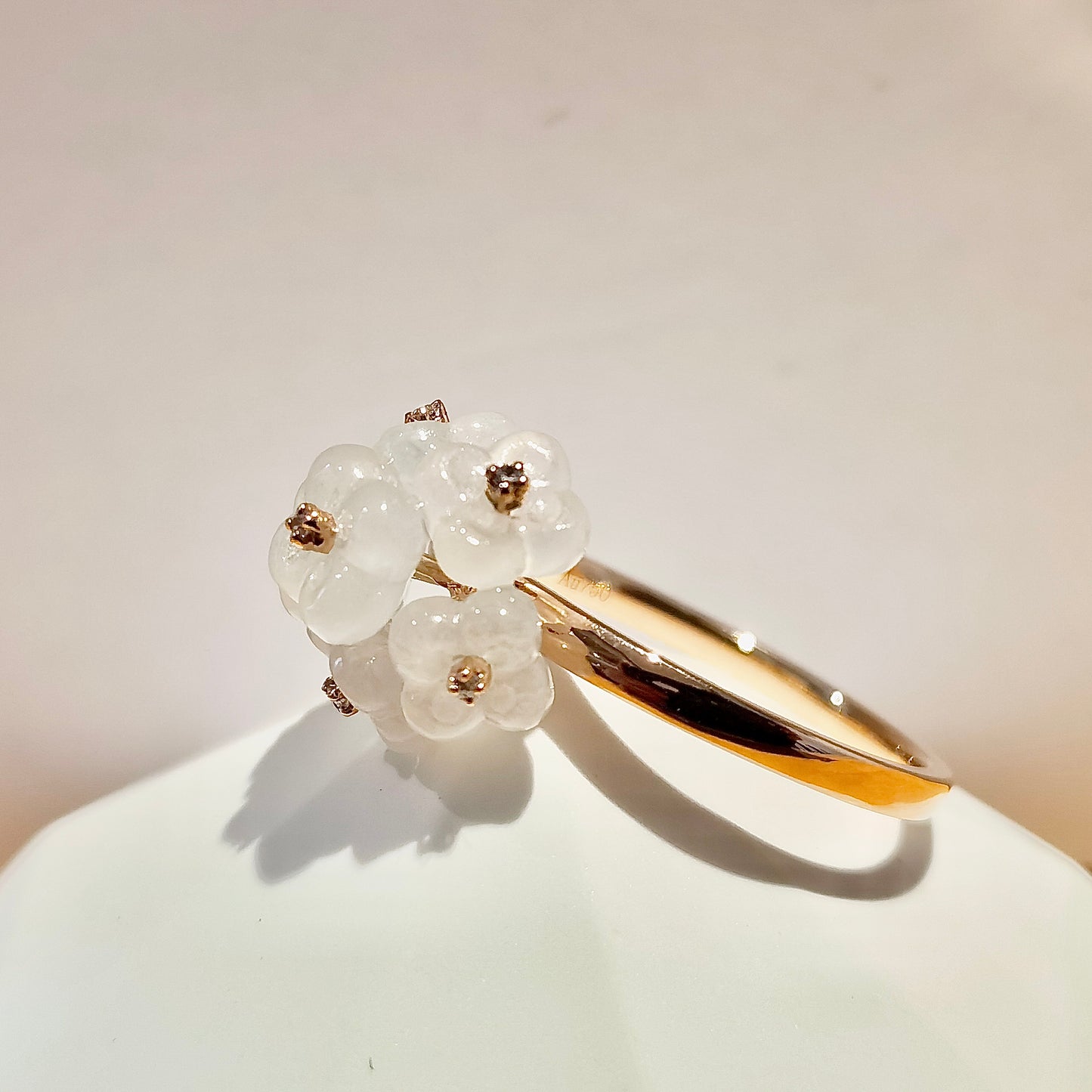 Icy Jadeite Hydrangea Ring  (18K Rose Gold · Natural Diamonds)