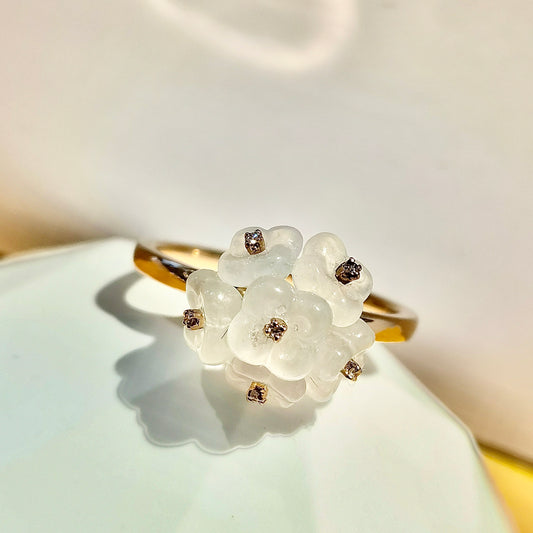 Icy Jadeite Hydrangea Ring  (18K Rose Gold · Natural Diamonds)