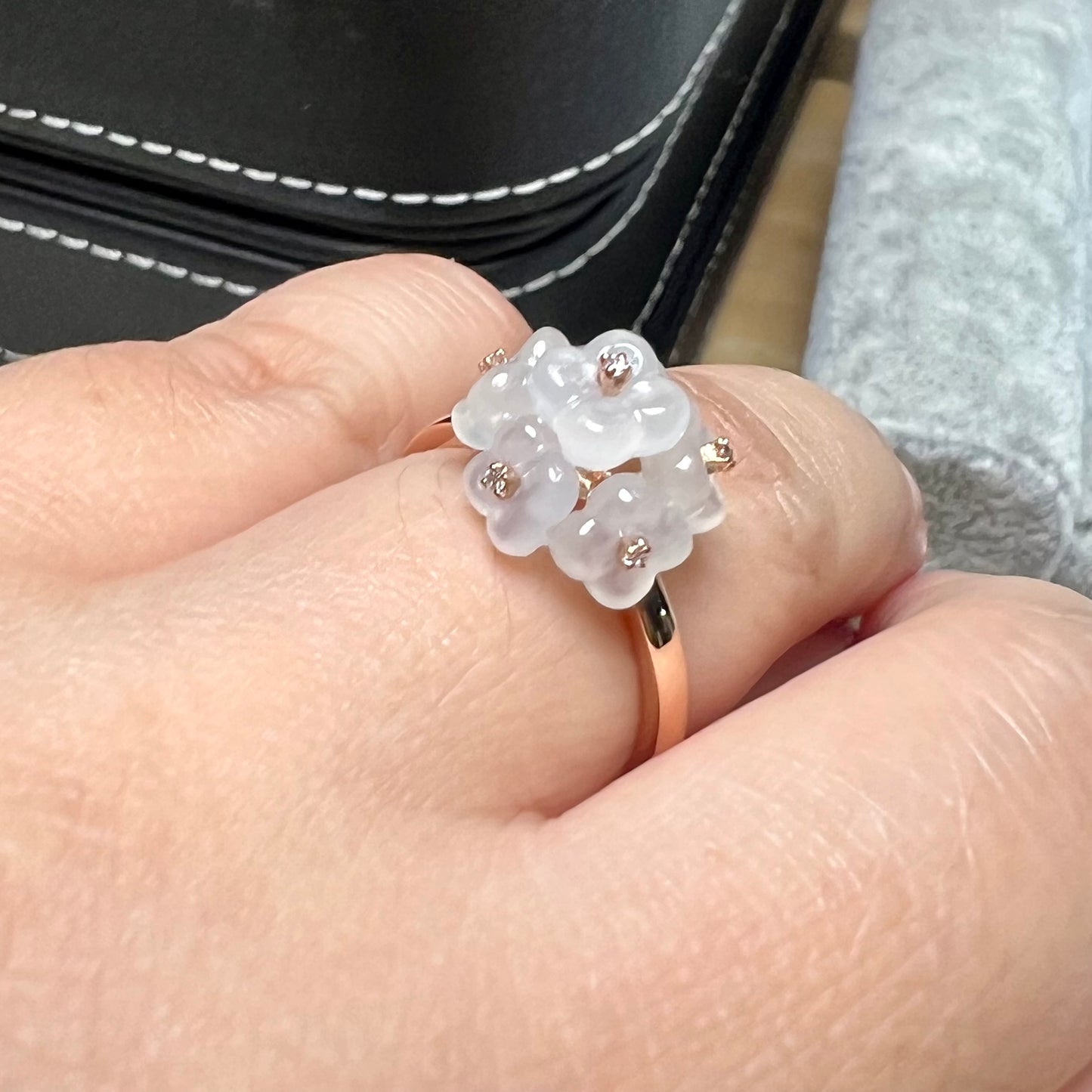 Icy Jadeite Hydrangea Ring  (18K Rose Gold · Natural Diamonds)